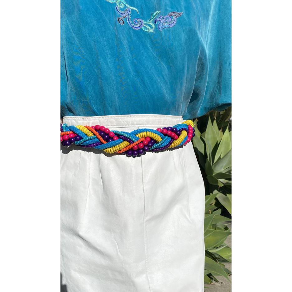Vtg 80s Wood Bead Belt Rainbow Belt Vintage Accessories Fits Up To Size 33 Inch